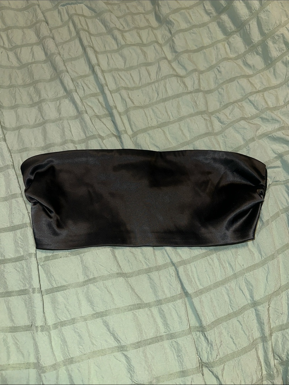 Black Satin Strapless Crop Top